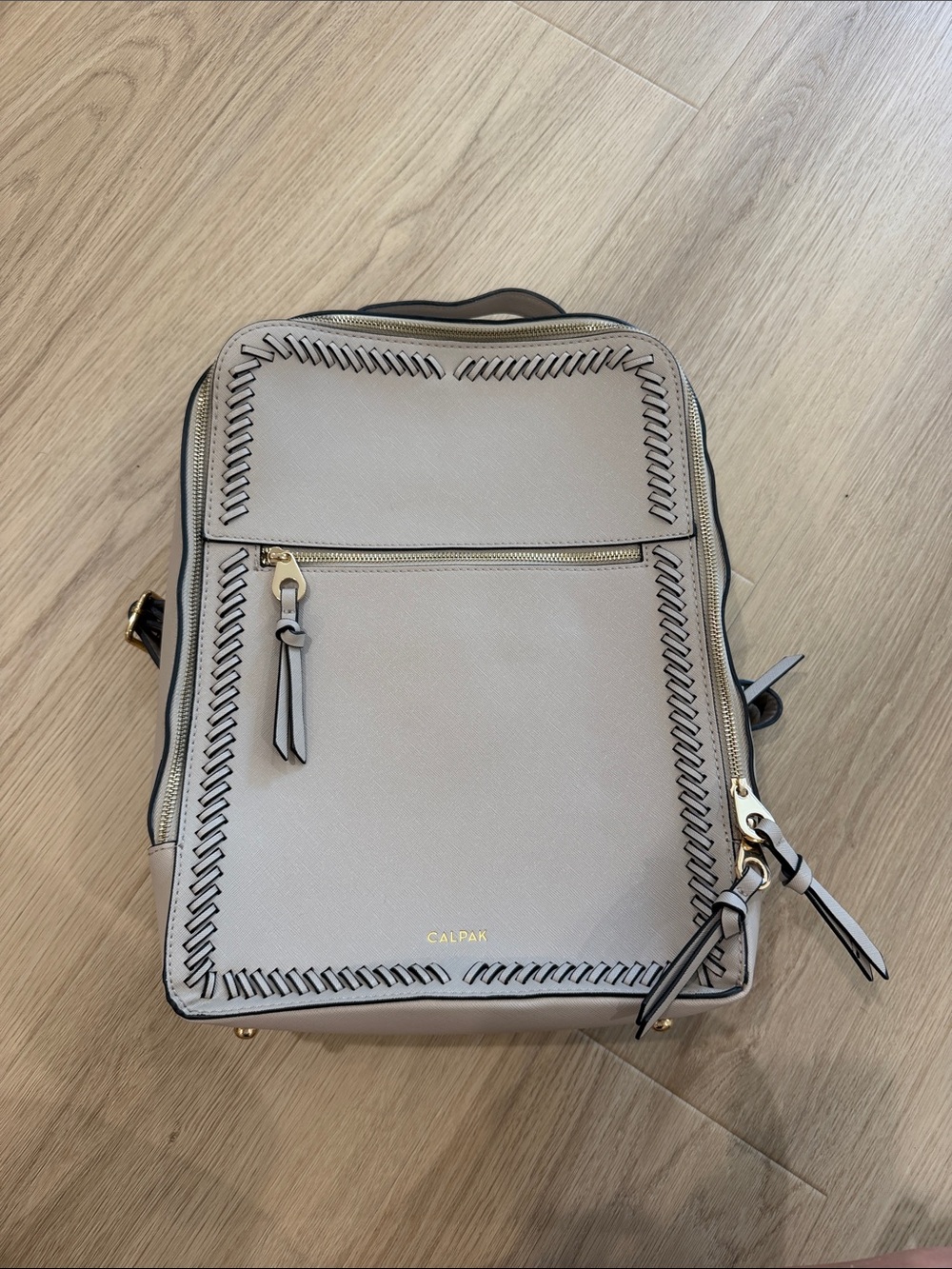 CALPAK Taupe Whipstitch Accent Backpack